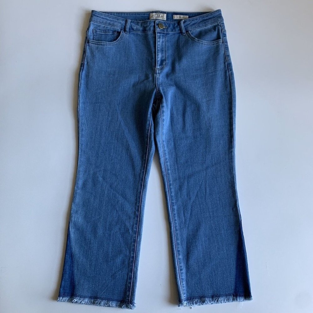 LOGO By Lori Goldstein Petite Straight Leg Crop Jeans Fringe Hem Detail 10P
